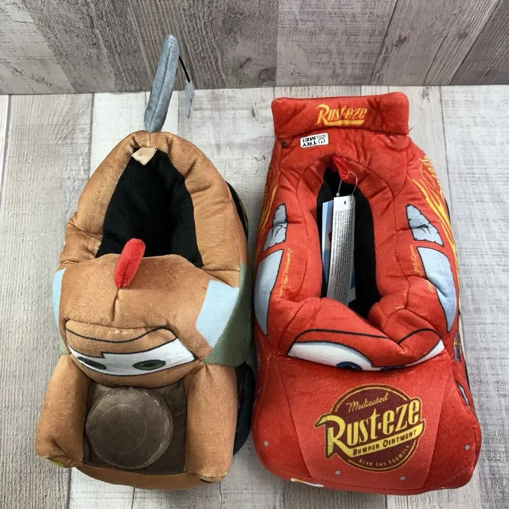 Disney Cars Small Kids Light-Up 3D Plush Slippers Size 13/1 McQueen Mater Red
